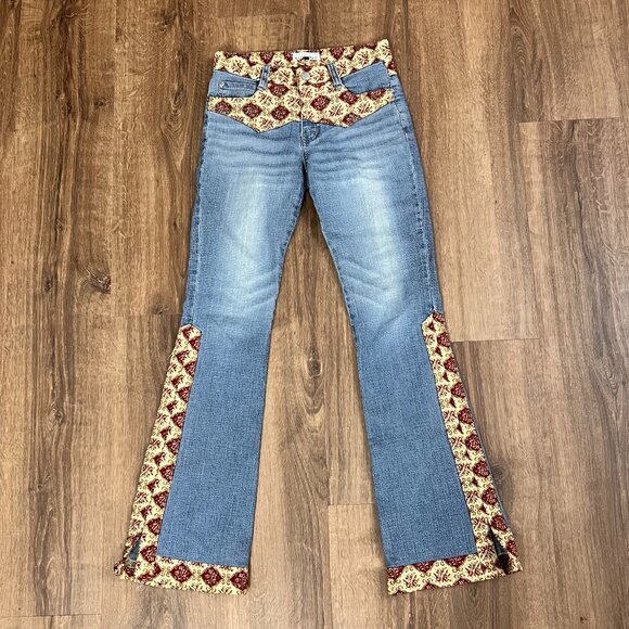 Lucent Denim Tapestry Flare Festival Boho Hippie Jeans Sz S - Picture 1 of 9